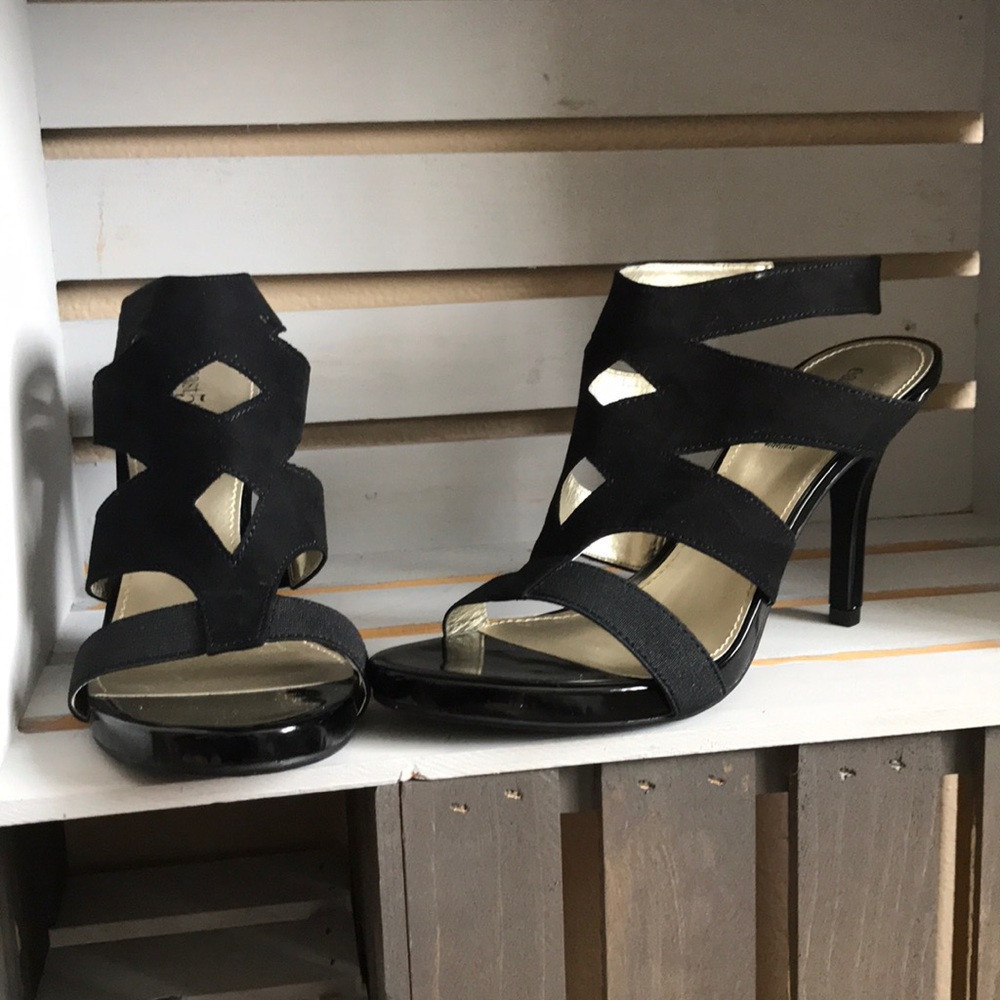 Black strapped heels